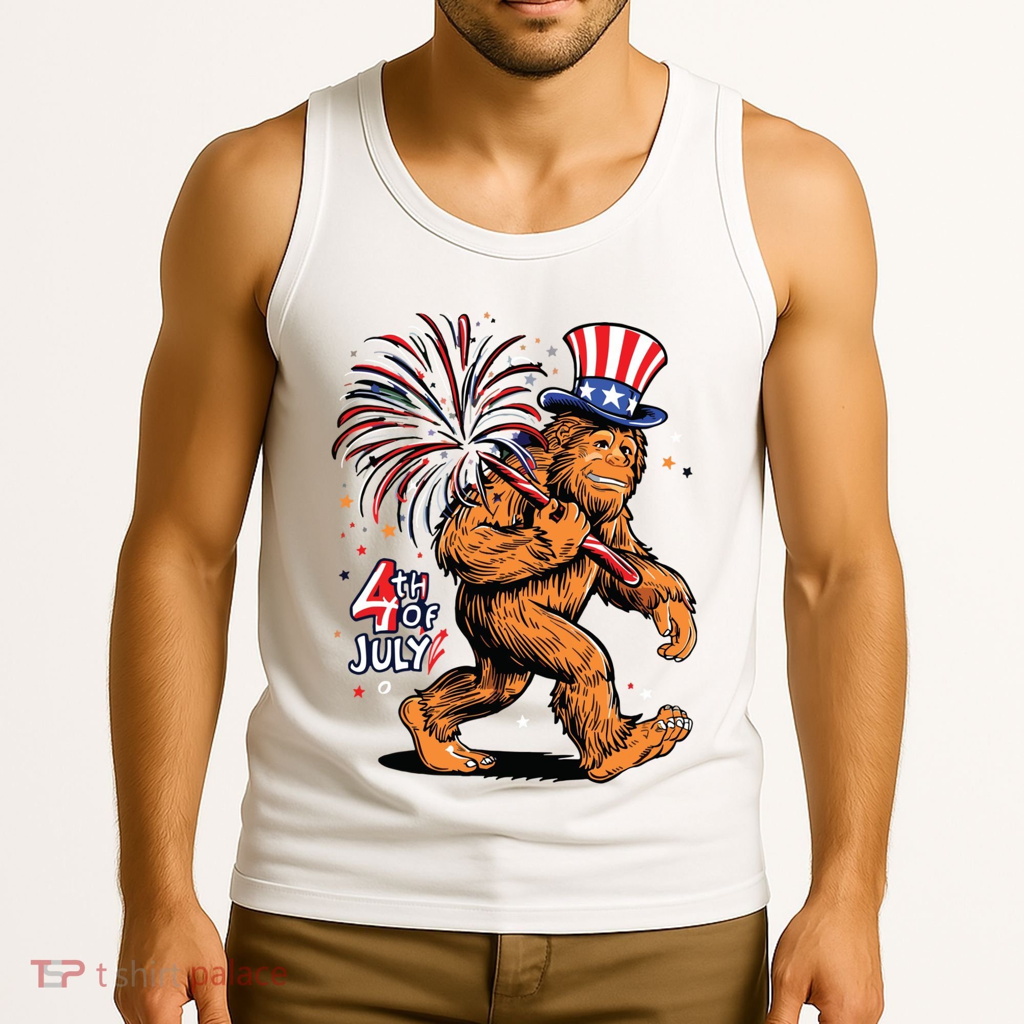 Bigfoot Sasquatch 4th Of July Fireworks Tank Top