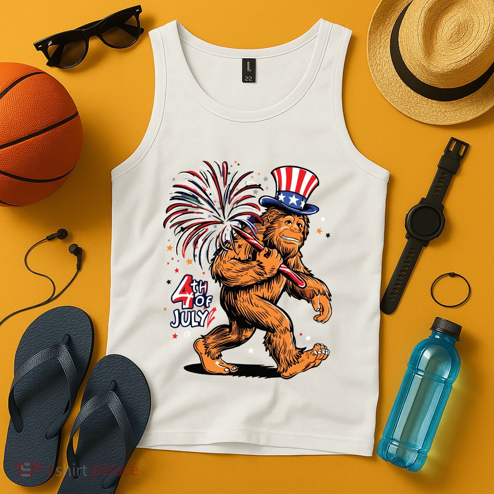 Bigfoot Sasquatch 4th Of July Fireworks Tank Top