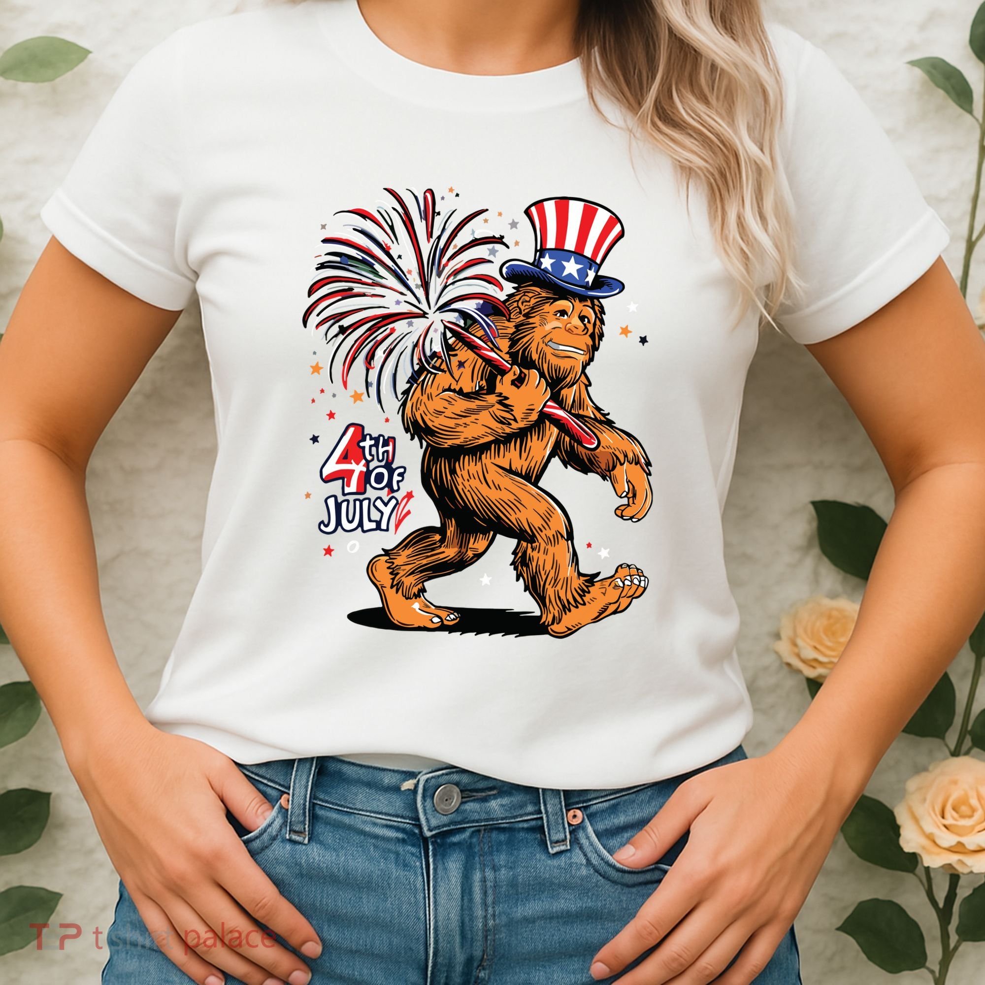 Bigfoot Sasquatch 4th Of July Fireworks Women's T-Shirt