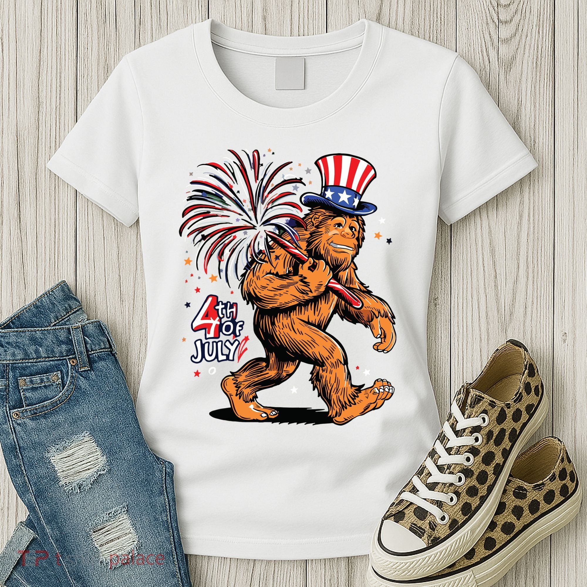 Bigfoot Sasquatch 4th Of July Fireworks Women's T-Shirt