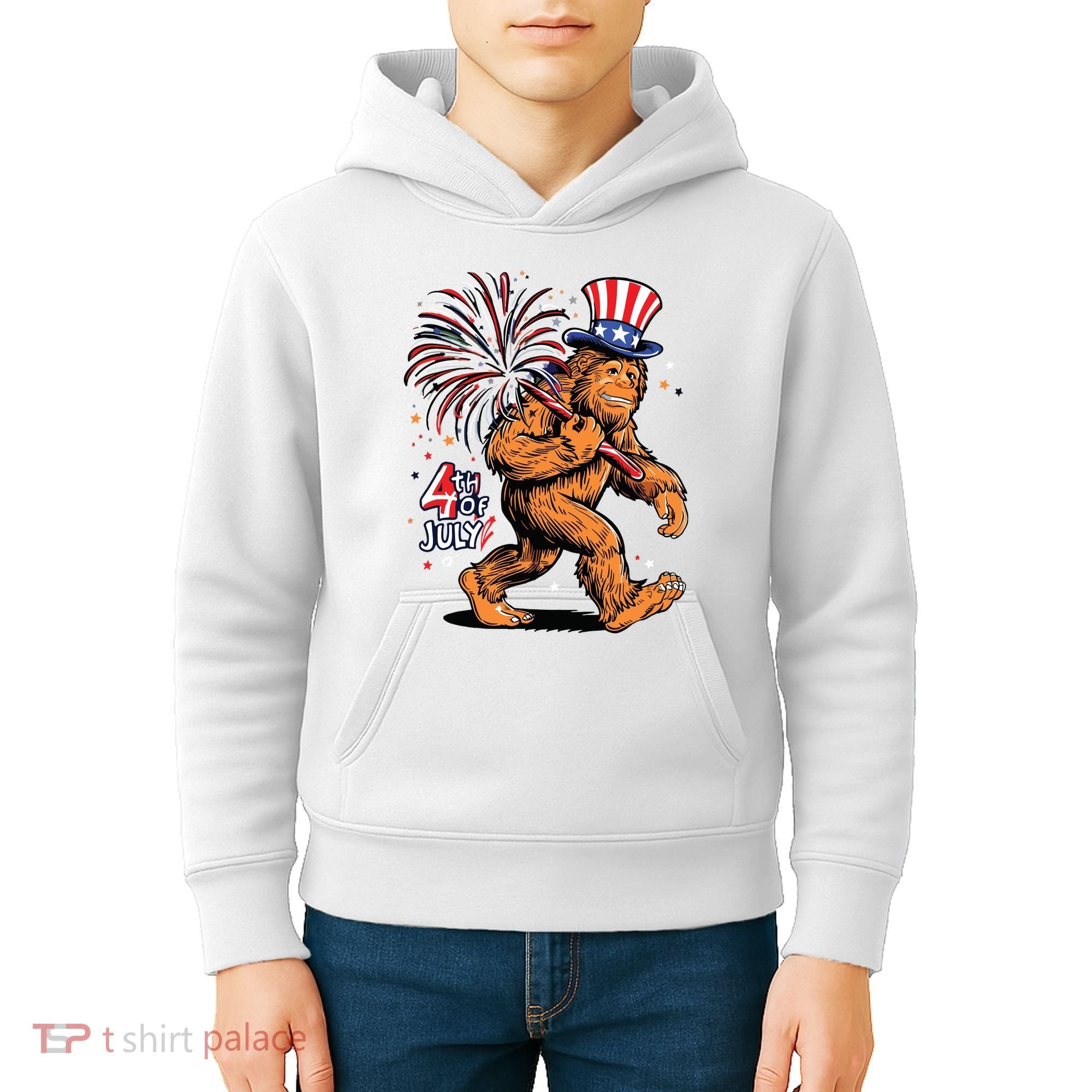 Bigfoot Sasquatch 4th Of July Fireworks Kids Hoodie