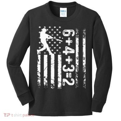 Baseball Saying 6+4+3=2 Double Play Baseball Player Kids Long Sleeve Shirt