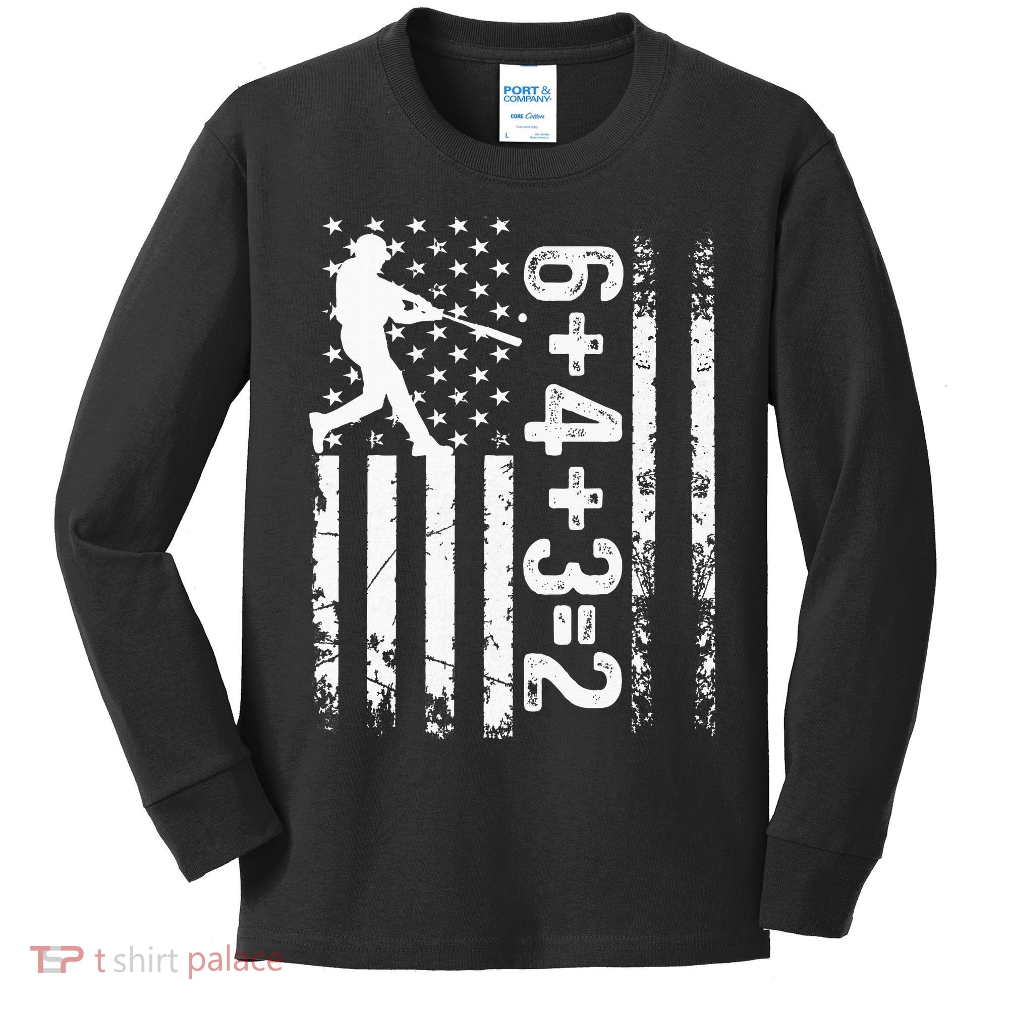 Baseball Saying 6+4+3=2 Double Play Baseball Player Kids Long Sleeve Shirt