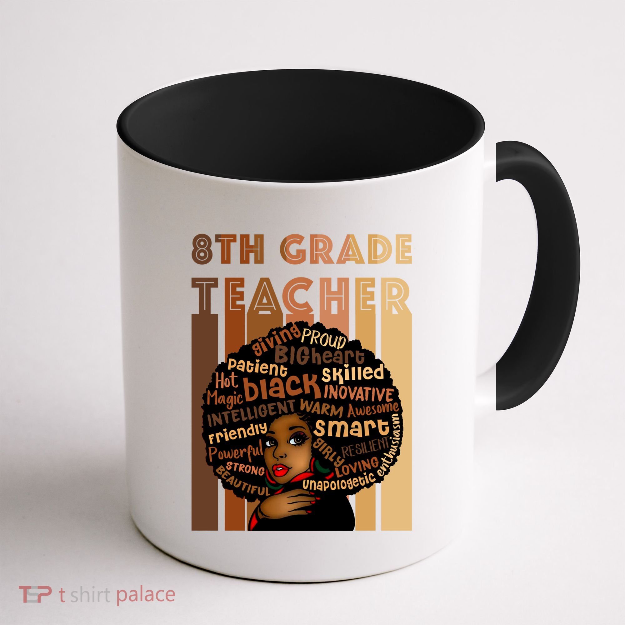 Black Smart 8th Grade Teacher Afro Love African American Gift Coffee Mug