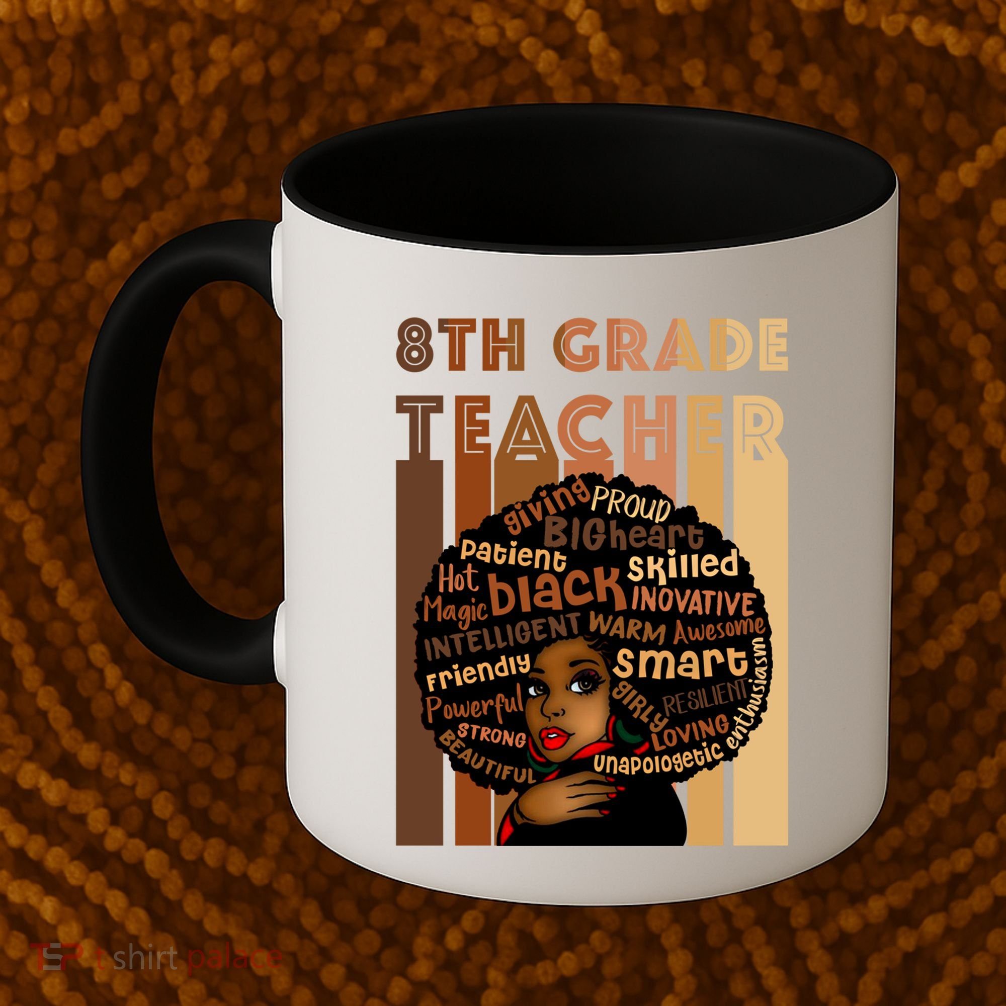 Black Smart 8th Grade Teacher Afro Love African American Gift Coffee Mug
