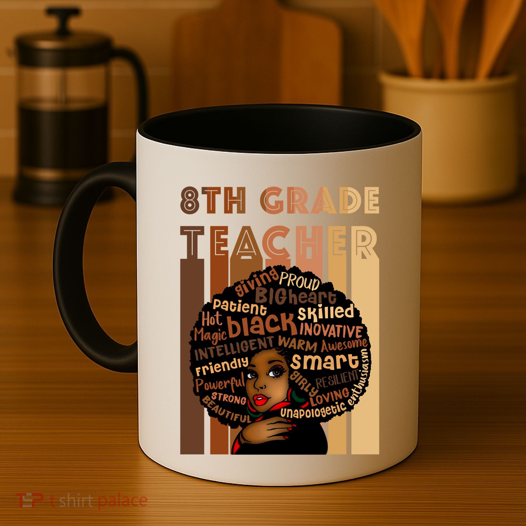 Black Smart 8th Grade Teacher Afro Love African American Gift Coffee Mug