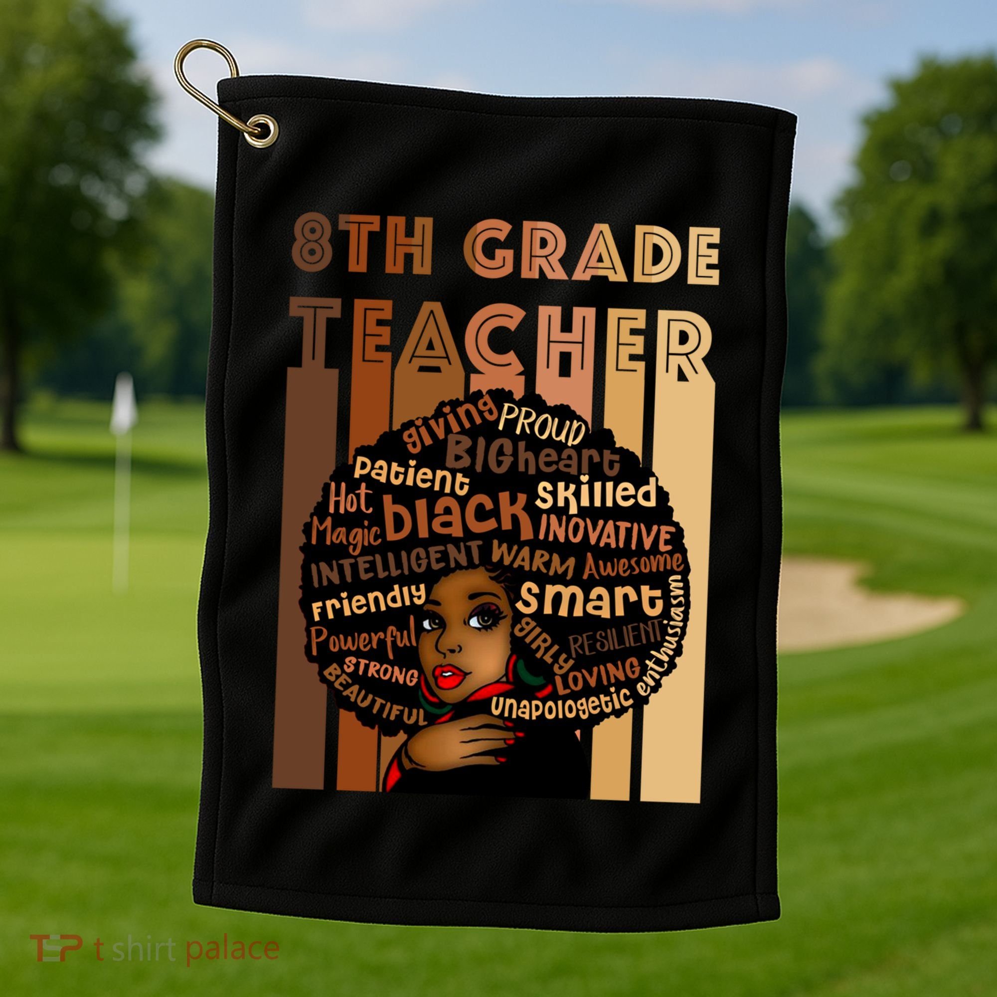 Black Smart 8th Grade Teacher Afro Love African American Gift Golf Towel