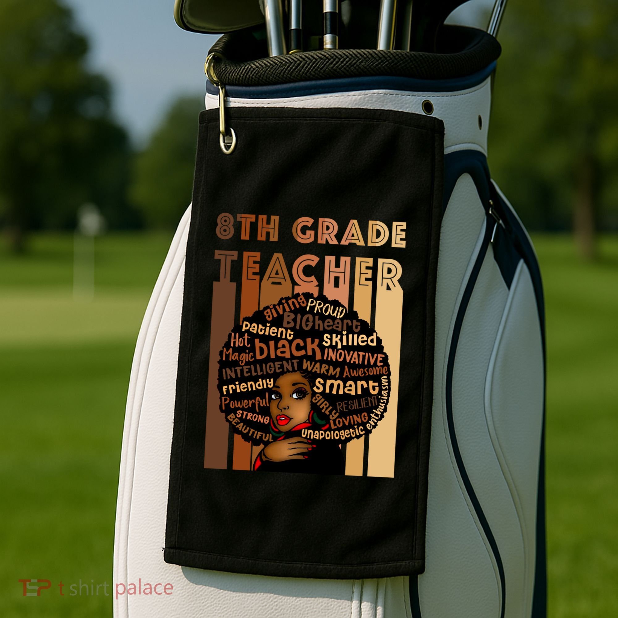 Black Smart 8th Grade Teacher Afro Love African American Gift Golf Towel