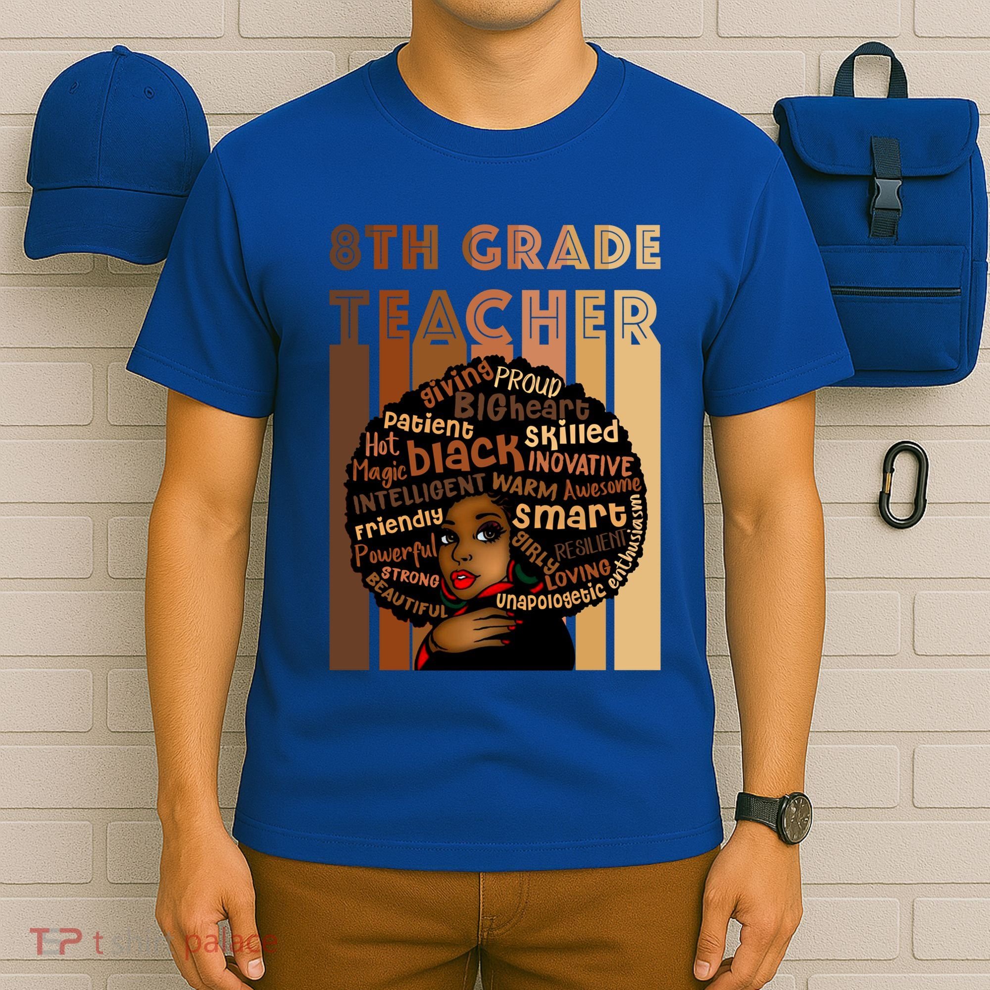 Black Smart 8th Grade Teacher Afro Love African American Gift T-Shirt