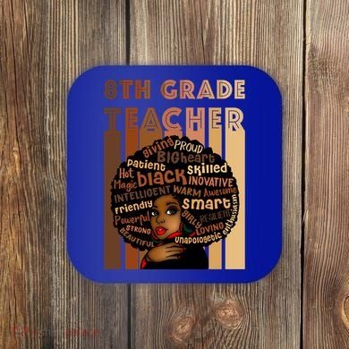 Black Smart 8th Grade Teacher Afro Love African American Gift Coaster