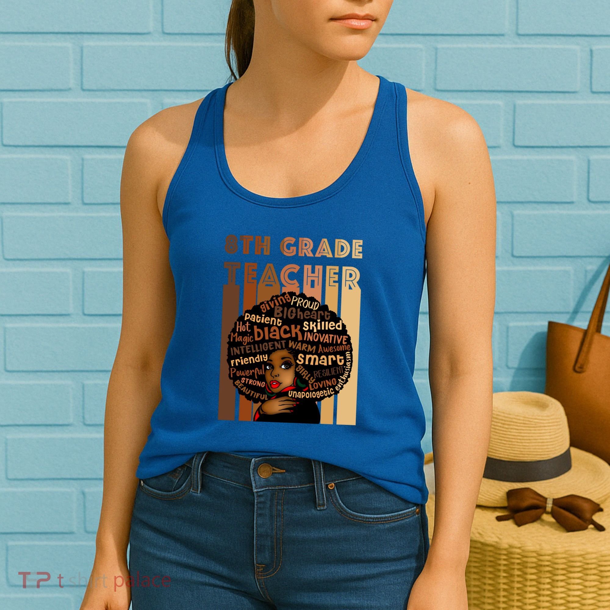 Black Smart 8th Grade Teacher Afro Love African American Gift Women's Tank Top