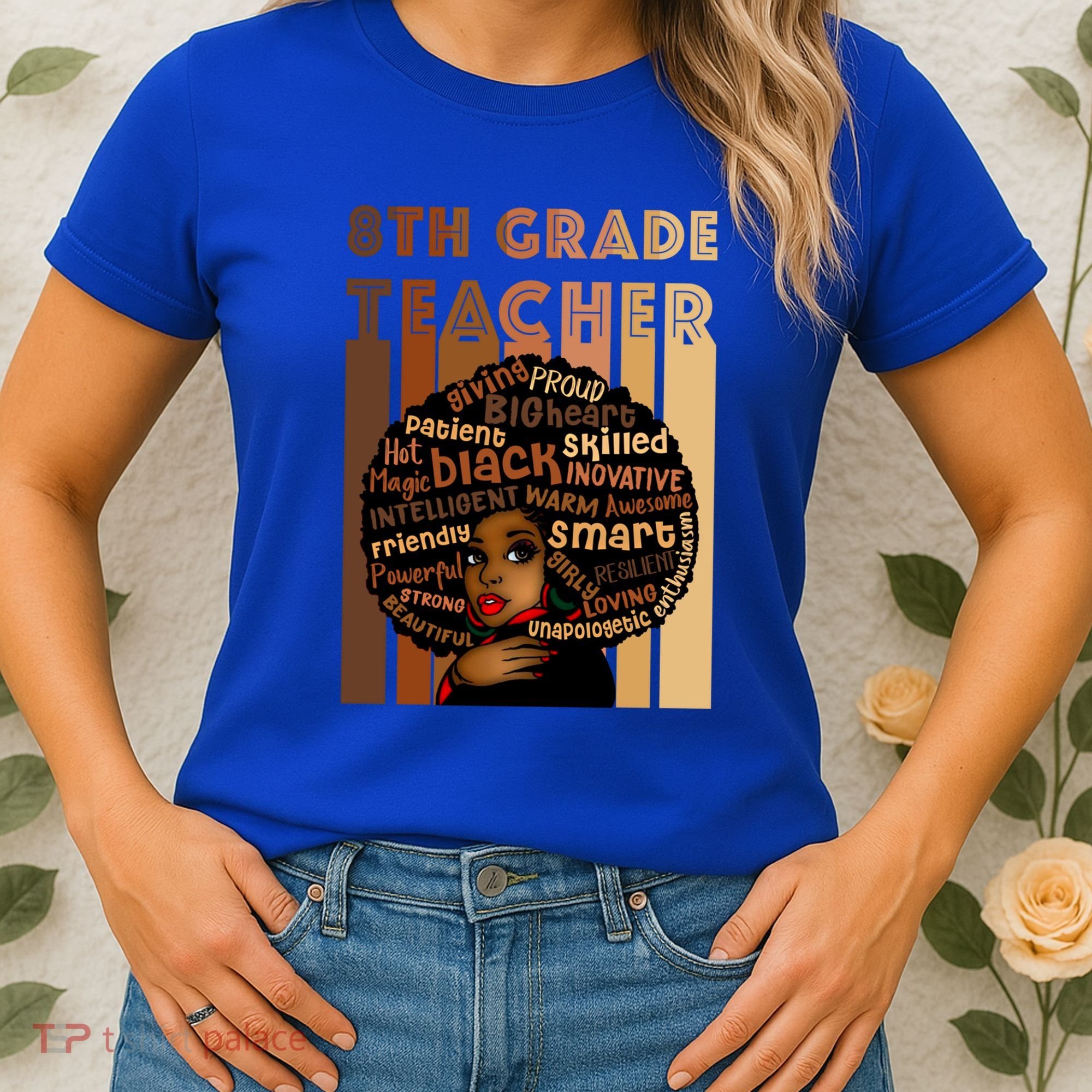 Black Smart 8th Grade Teacher Afro Love African American Gift Women's T-Shirt