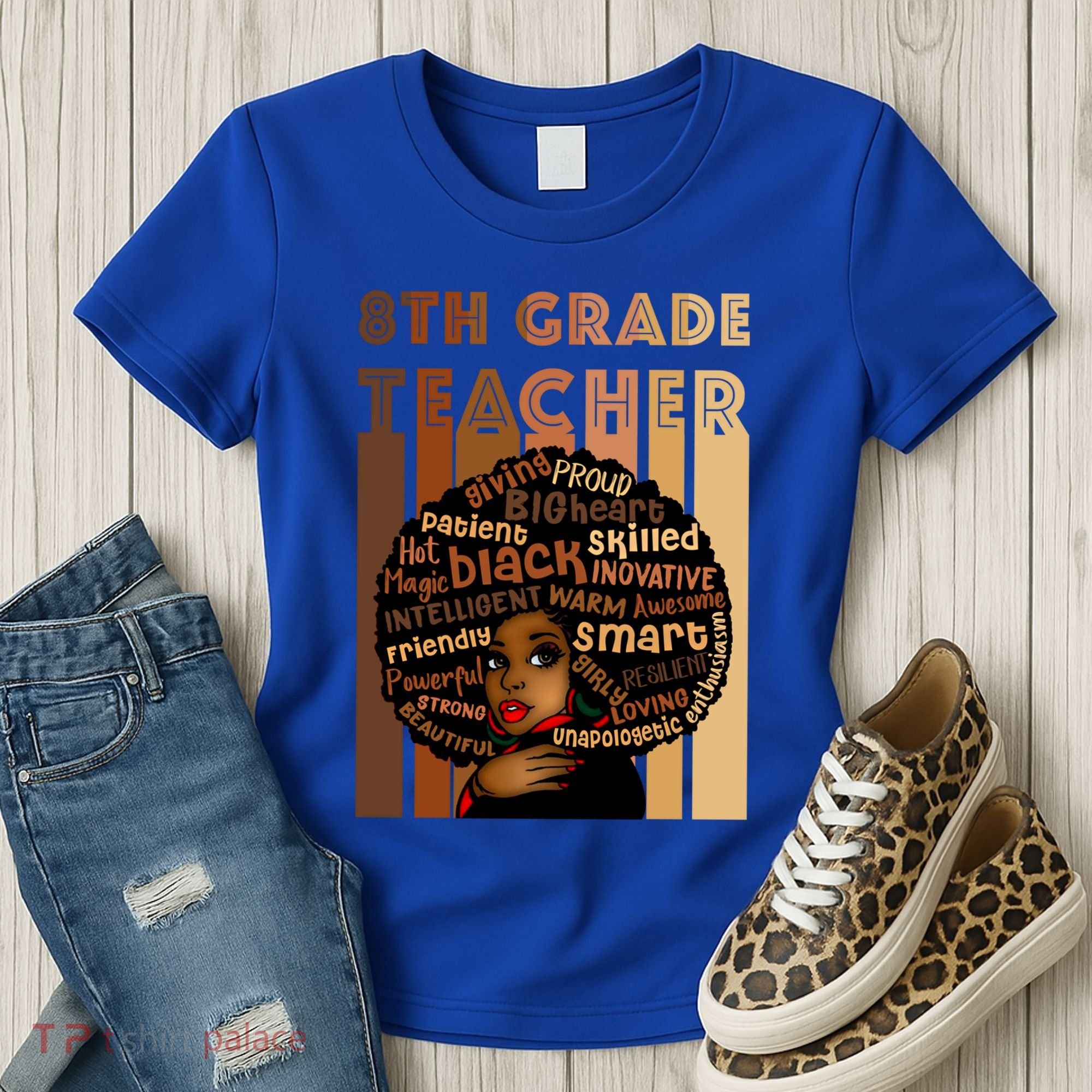 Black Smart 8th Grade Teacher Afro Love African American Gift Women's T-Shirt