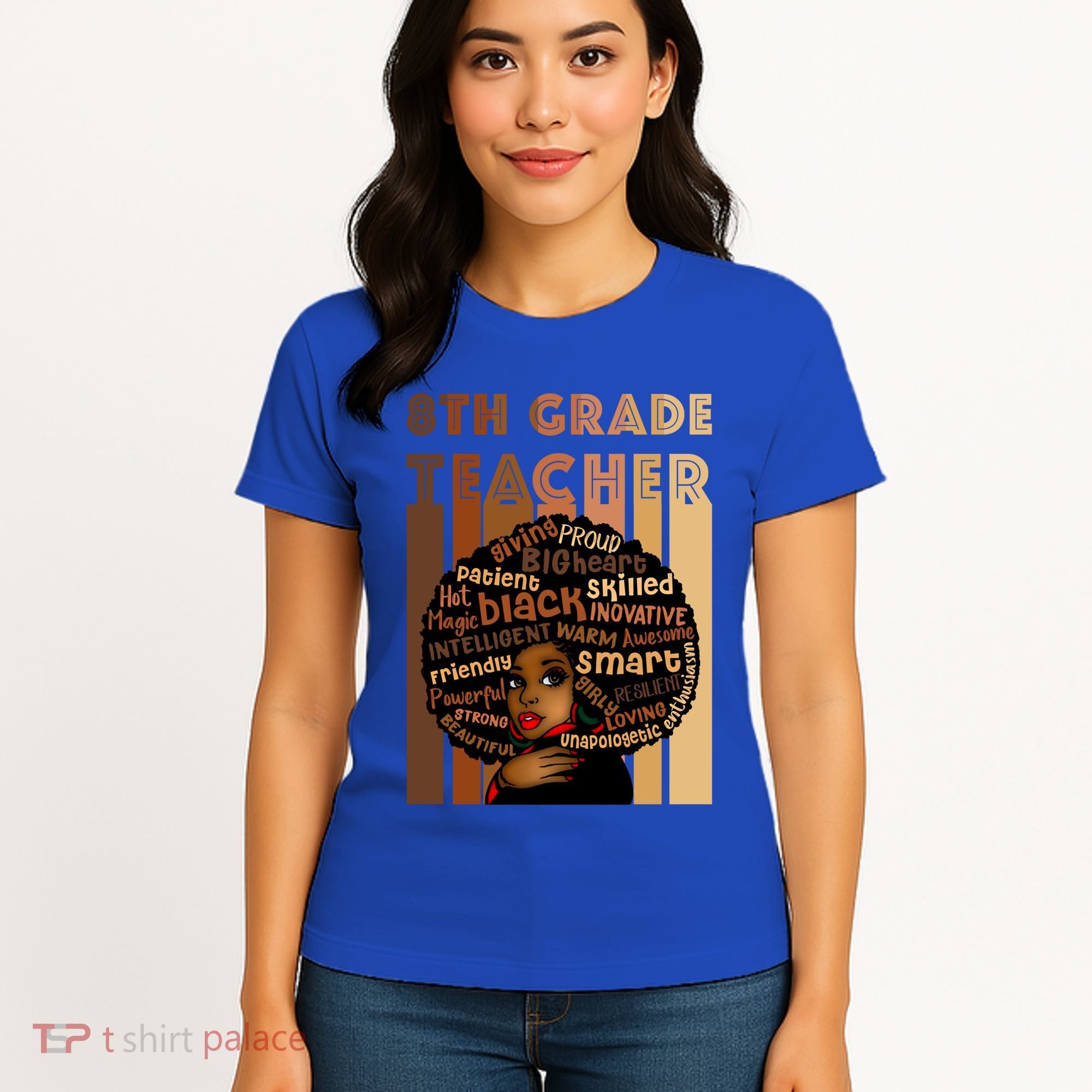 Black Smart 8th Grade Teacher Afro Love African American Gift Women's T-Shirt