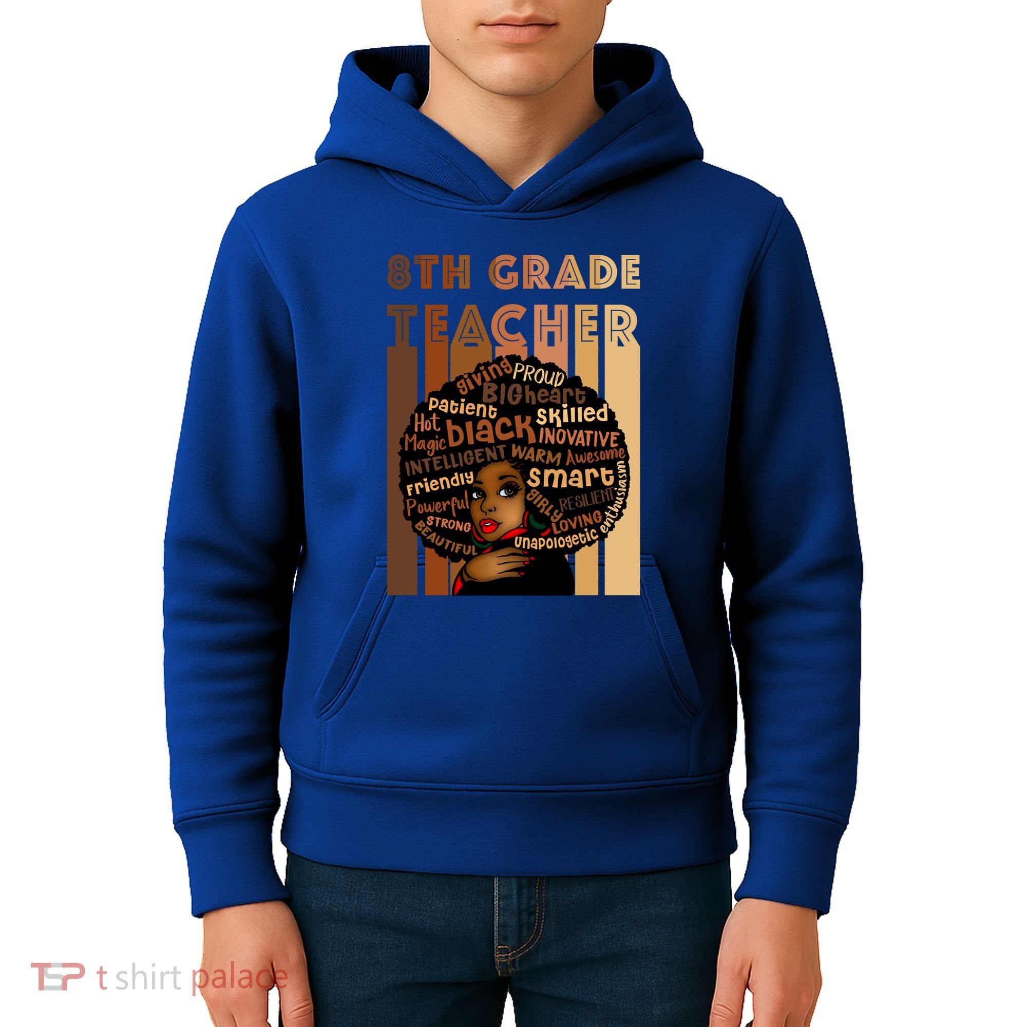 Black Smart 8th Grade Teacher Afro Love African American Gift Kids Hoodie