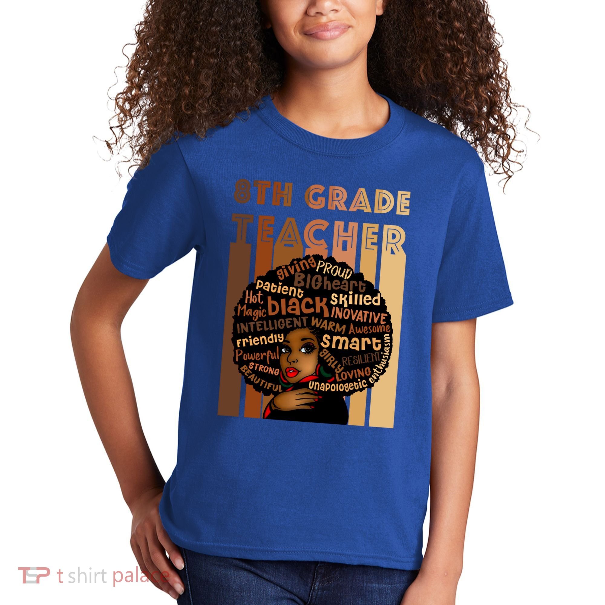 Black Smart 8th Grade Teacher Afro Love African American Gift Kids T-Shirt