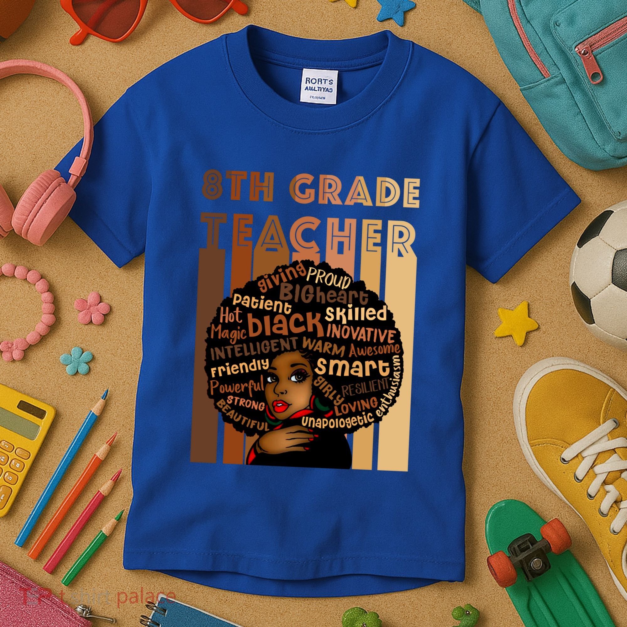 Black Smart 8th Grade Teacher Afro Love African American Gift Kids T-Shirt