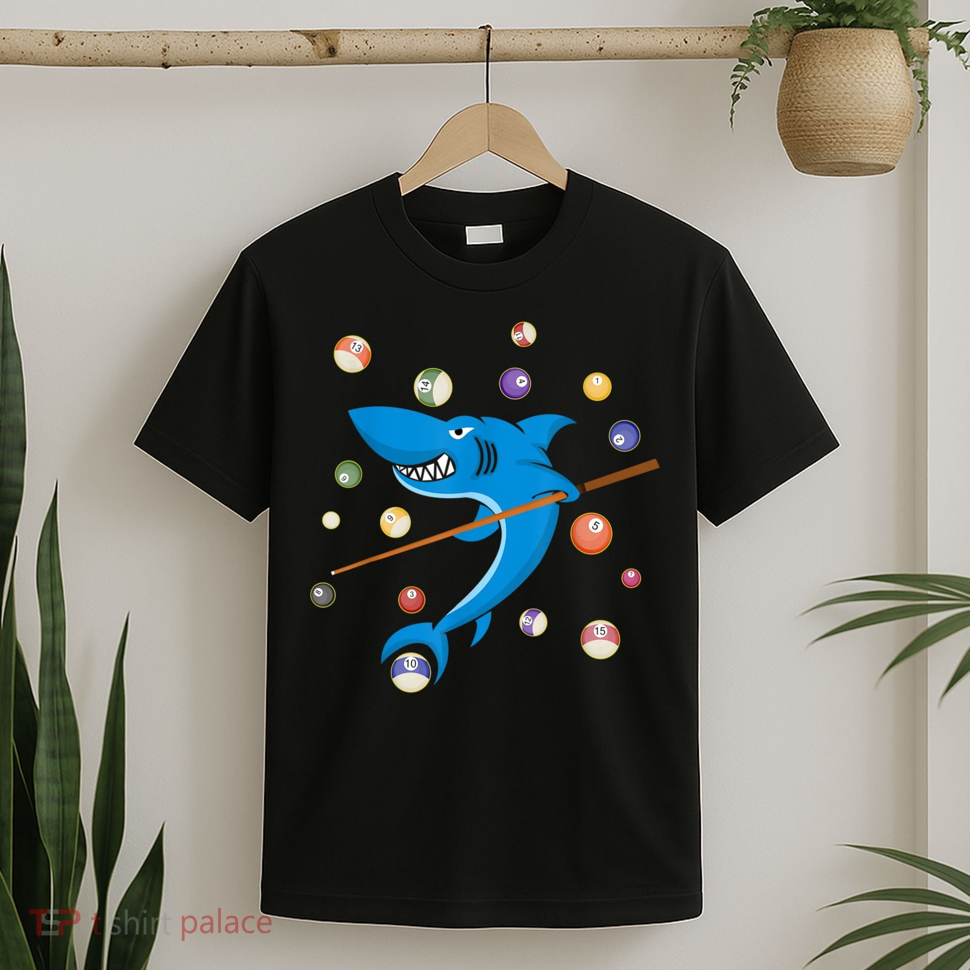 Billiard Shark 8 Ball Player Pool Table Cue Stick Snooker T-Shirt