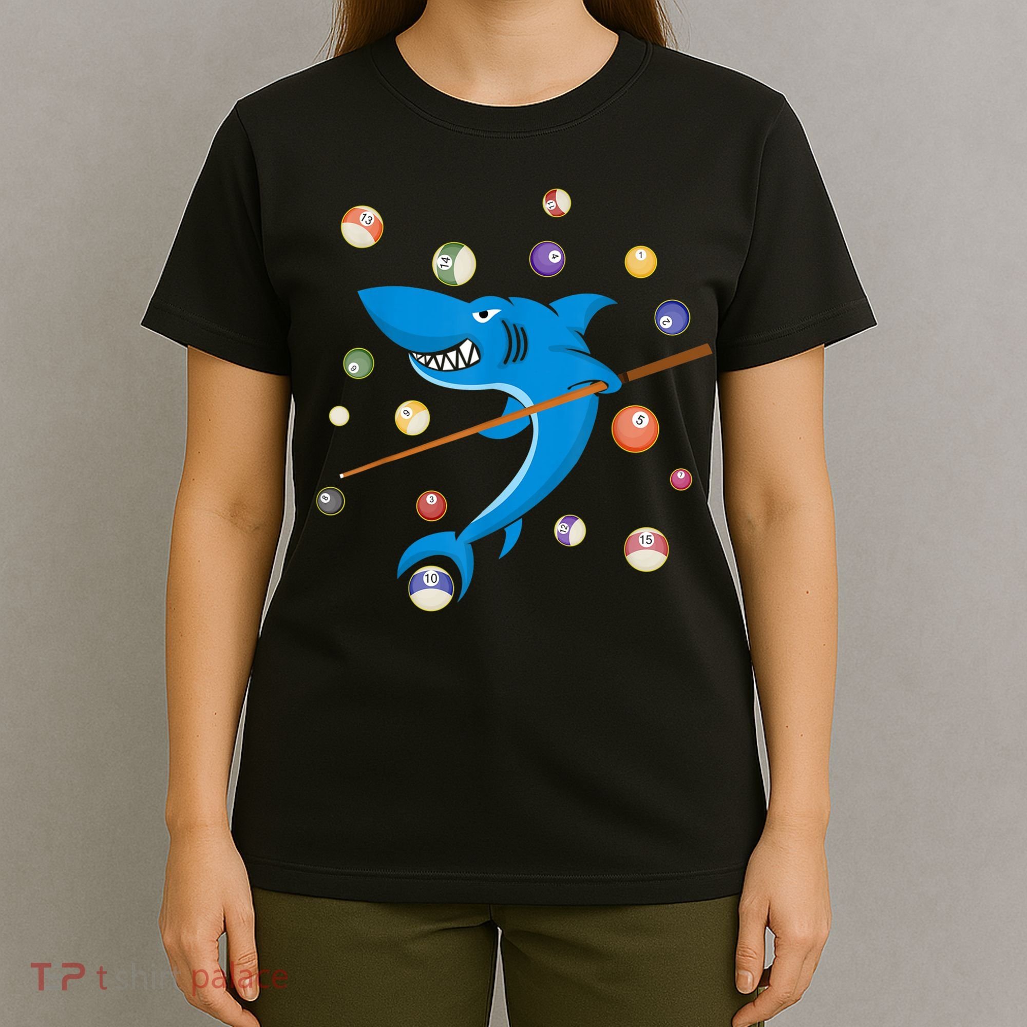 Billiard Shark 8 Ball Player Pool Table Cue Stick Snooker T-Shirt