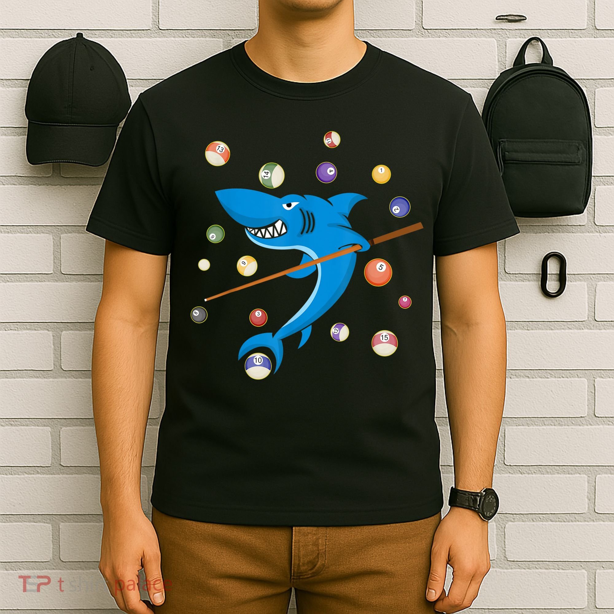Billiard Shark 8 Ball Player Pool Table Cue Stick Snooker T-Shirt