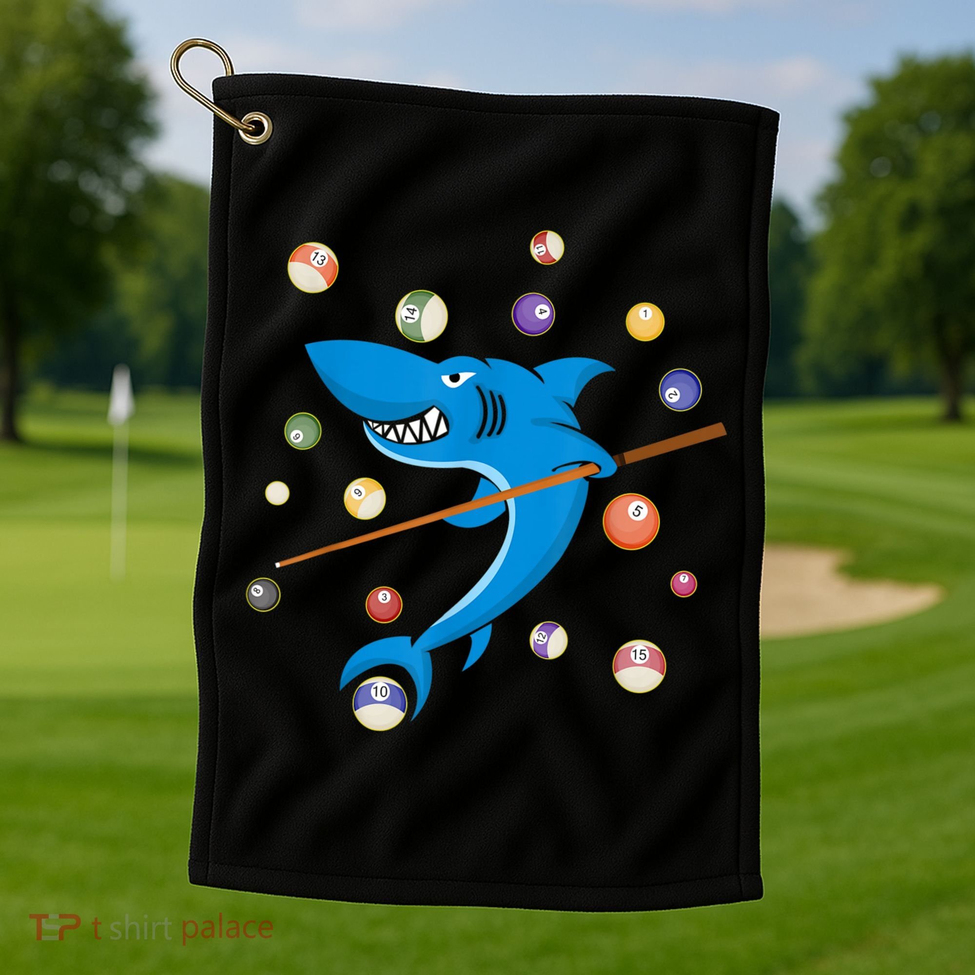 Billiard Shark 8 Ball Player Pool Table Cue Stick Snooker Golf Towel