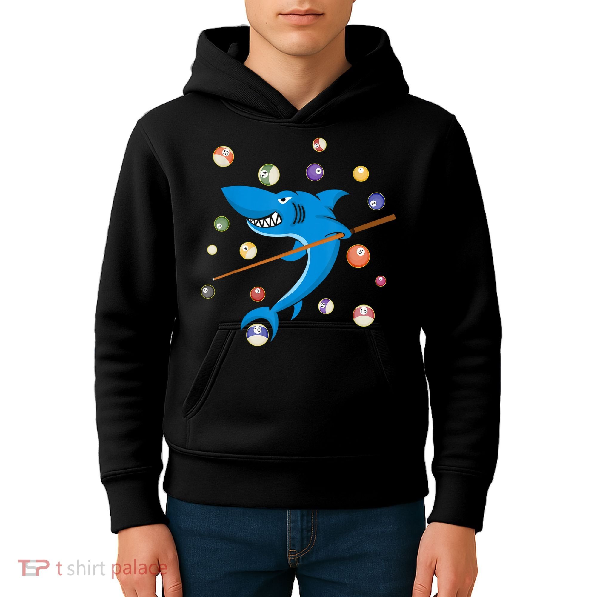 Billiard Shark 8 Ball Player Pool Table Cue Stick Snooker Kids Hoodie