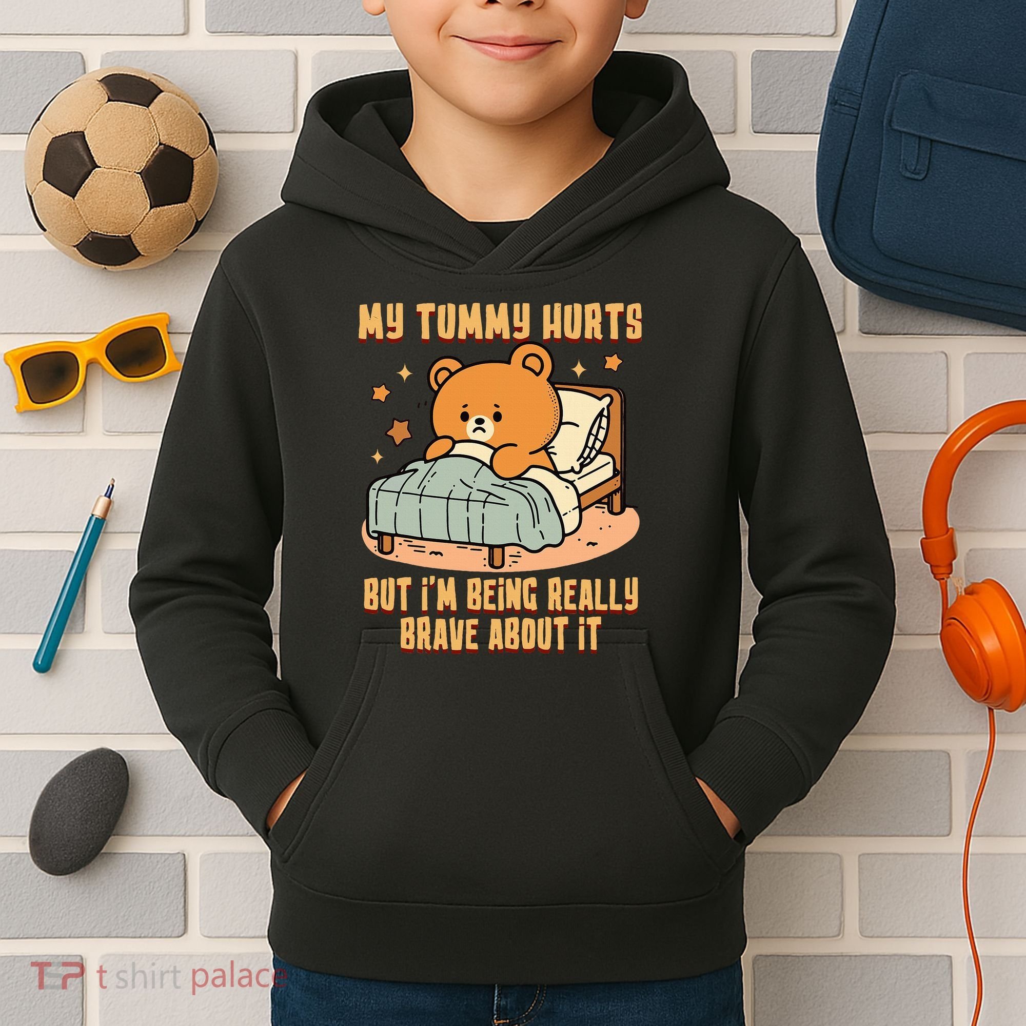 Bear Stomach Ache Tummy Ache Survivor Ibs My Tummy Hurts Kids Hoodie