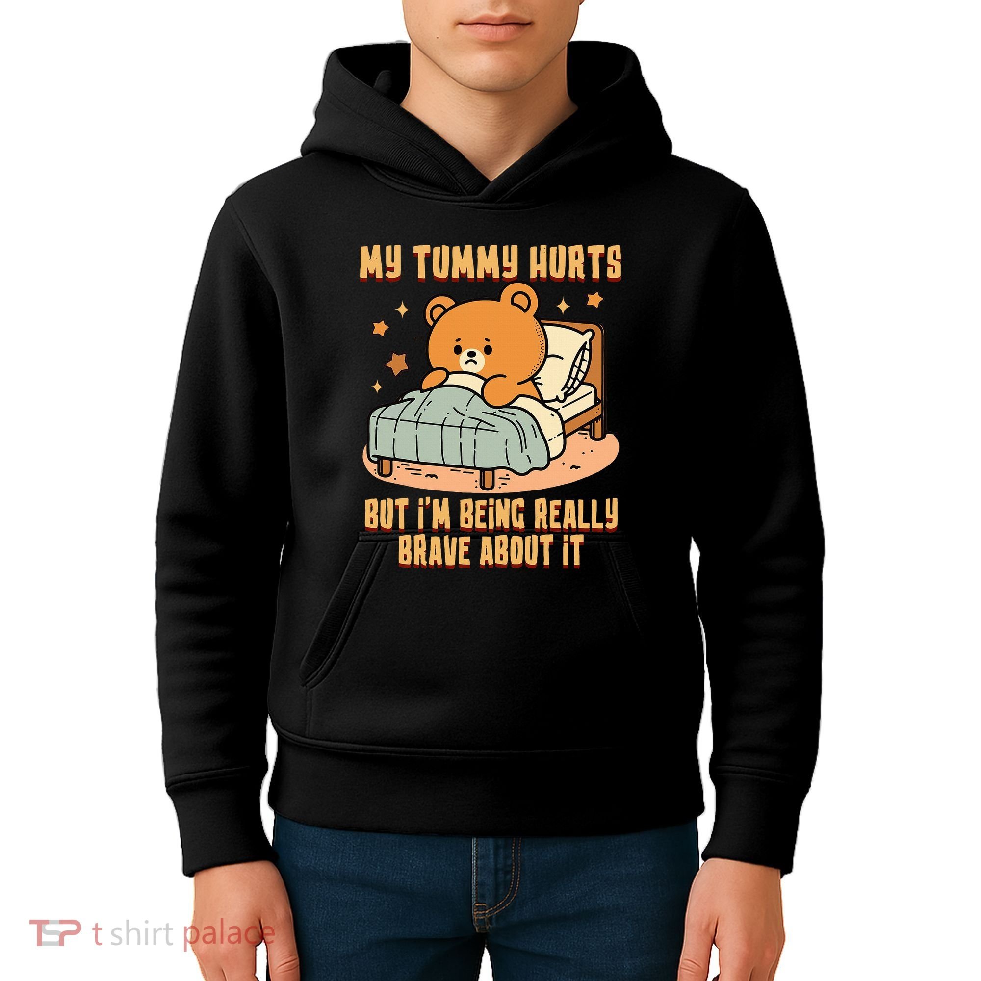 Bear Stomach Ache Tummy Ache Survivor Ibs My Tummy Hurts Kids Hoodie