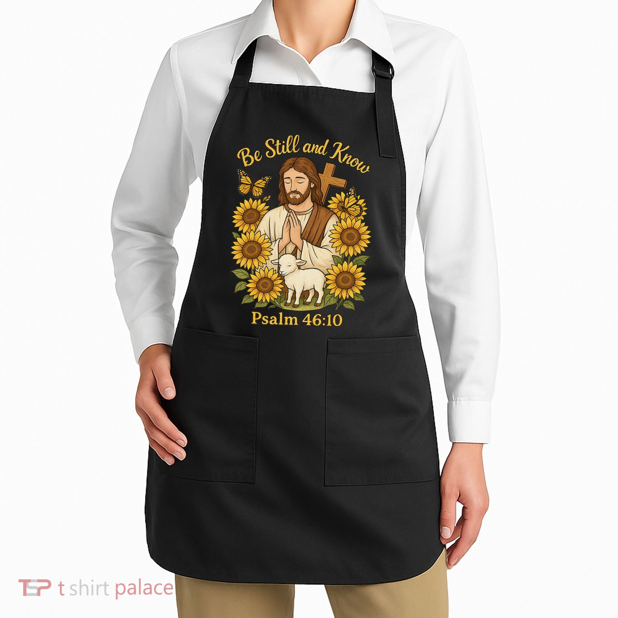 Be Still And Know Bible Verse Jesus With Lamb And Cross Apron