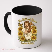 Be Still And Know Bible Verse Jesus With Lamb And Cross Coffee Mug thumb 0