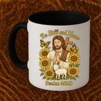 Be Still And Know Bible Verse Jesus With Lamb And Cross Coffee Mug thumb 2