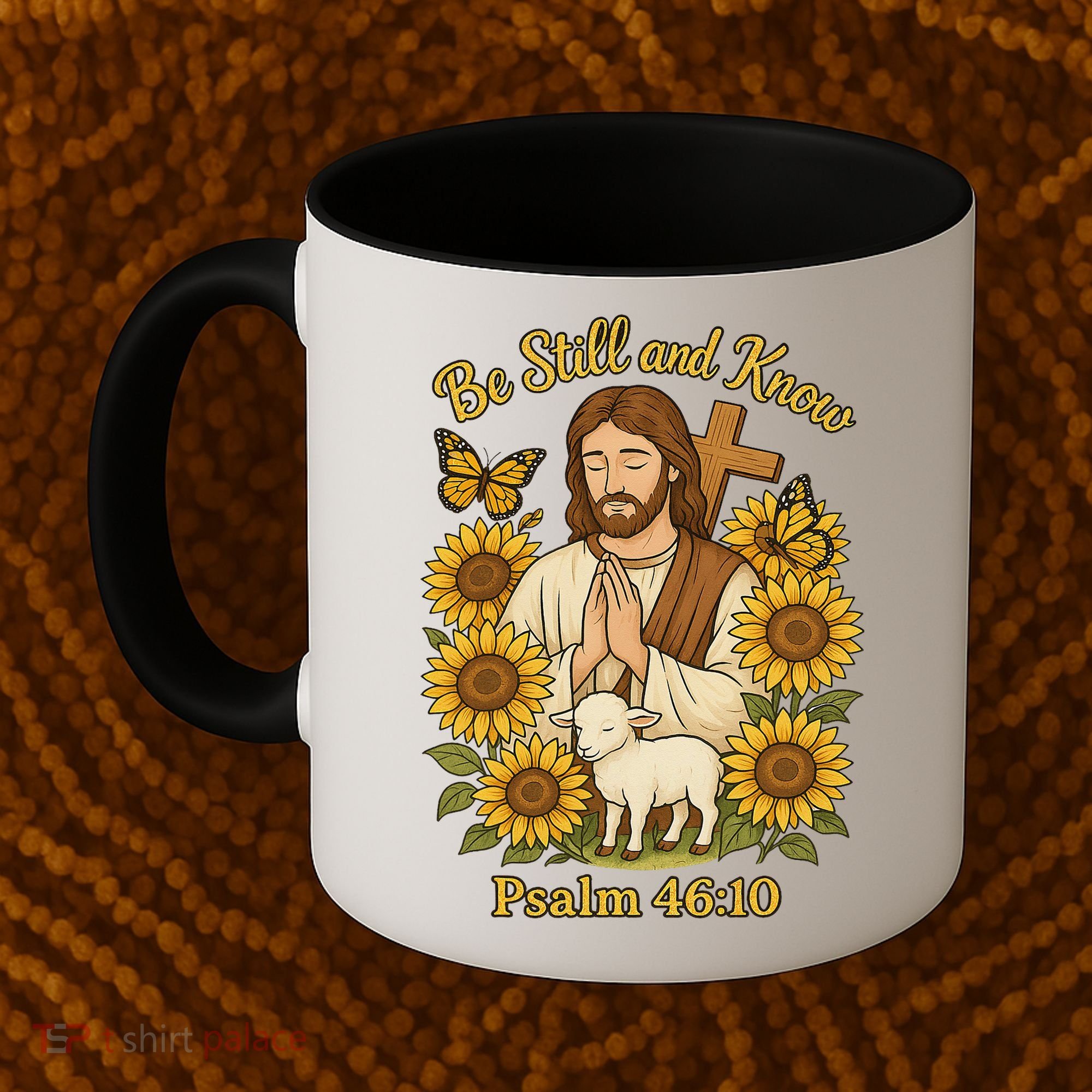 Be Still And Know Bible Verse Jesus With Lamb And Cross Coffee Mug