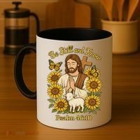 Be Still And Know Bible Verse Jesus With Lamb And Cross Coffee Mug thumb 4