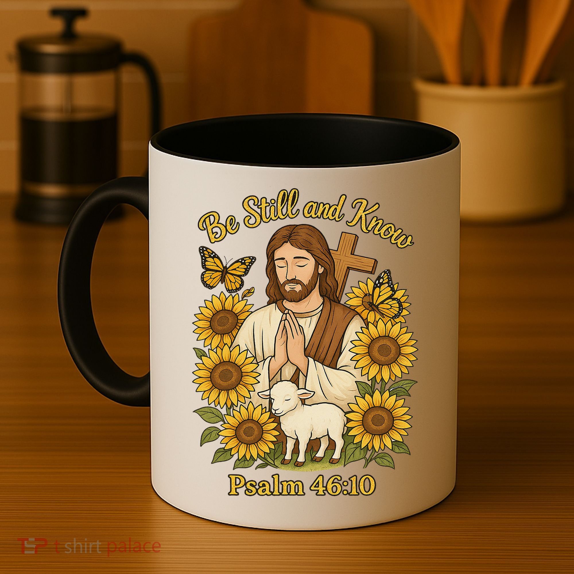 Be Still And Know Bible Verse Jesus With Lamb And Cross Coffee Mug
