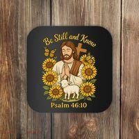 Be Still And Know Bible Verse Jesus With Lamb And Cross Coaster thumb 0