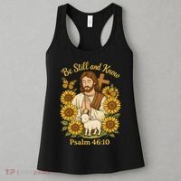 Be Still And Know Bible Verse Jesus With Lamb And Cross Women's Tank Top thumb 3