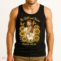 Be Still And Know Bible Verse Jesus With Lamb And Cross Tank Top thumb 3