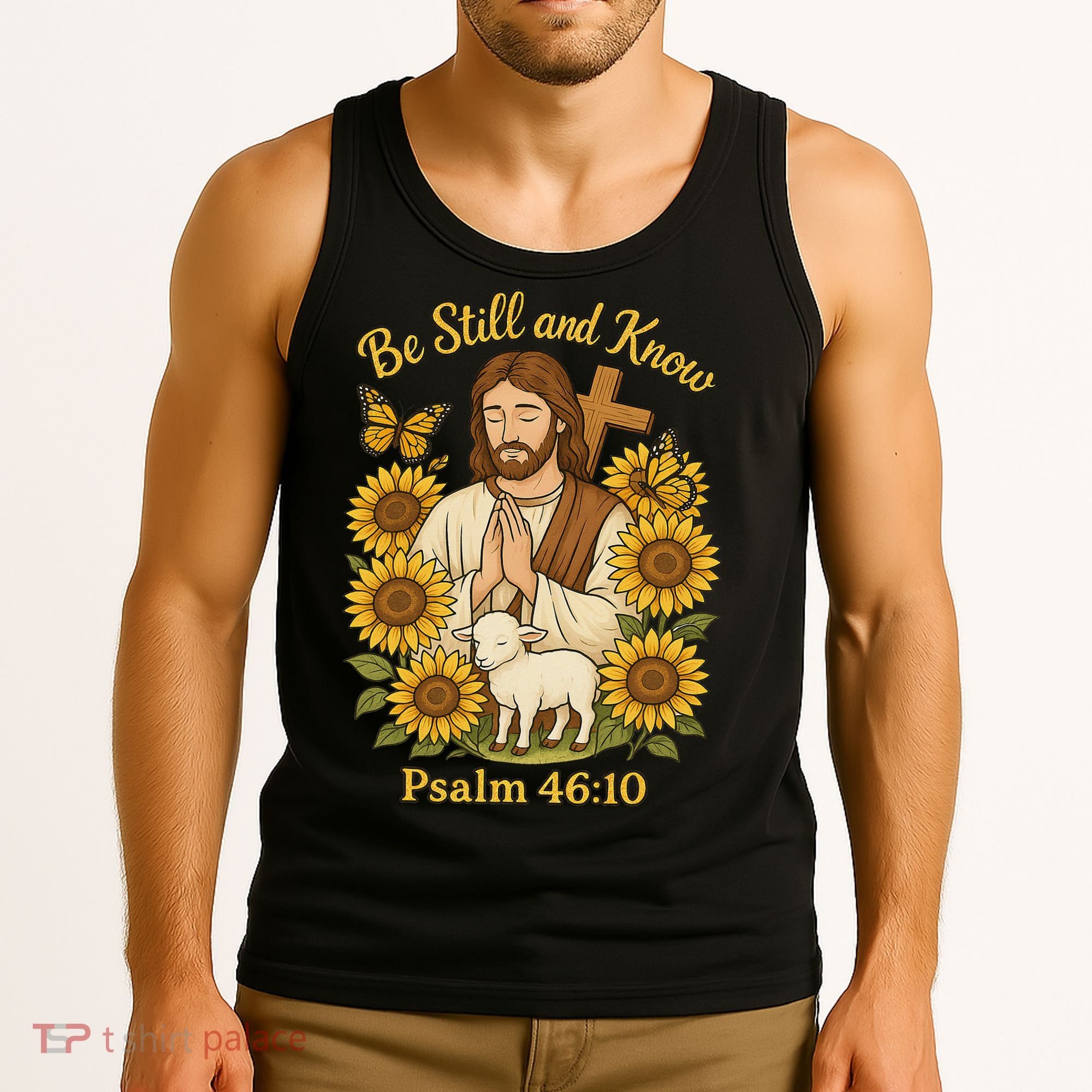 Be Still And Know Bible Verse Jesus With Lamb And Cross Tank Top