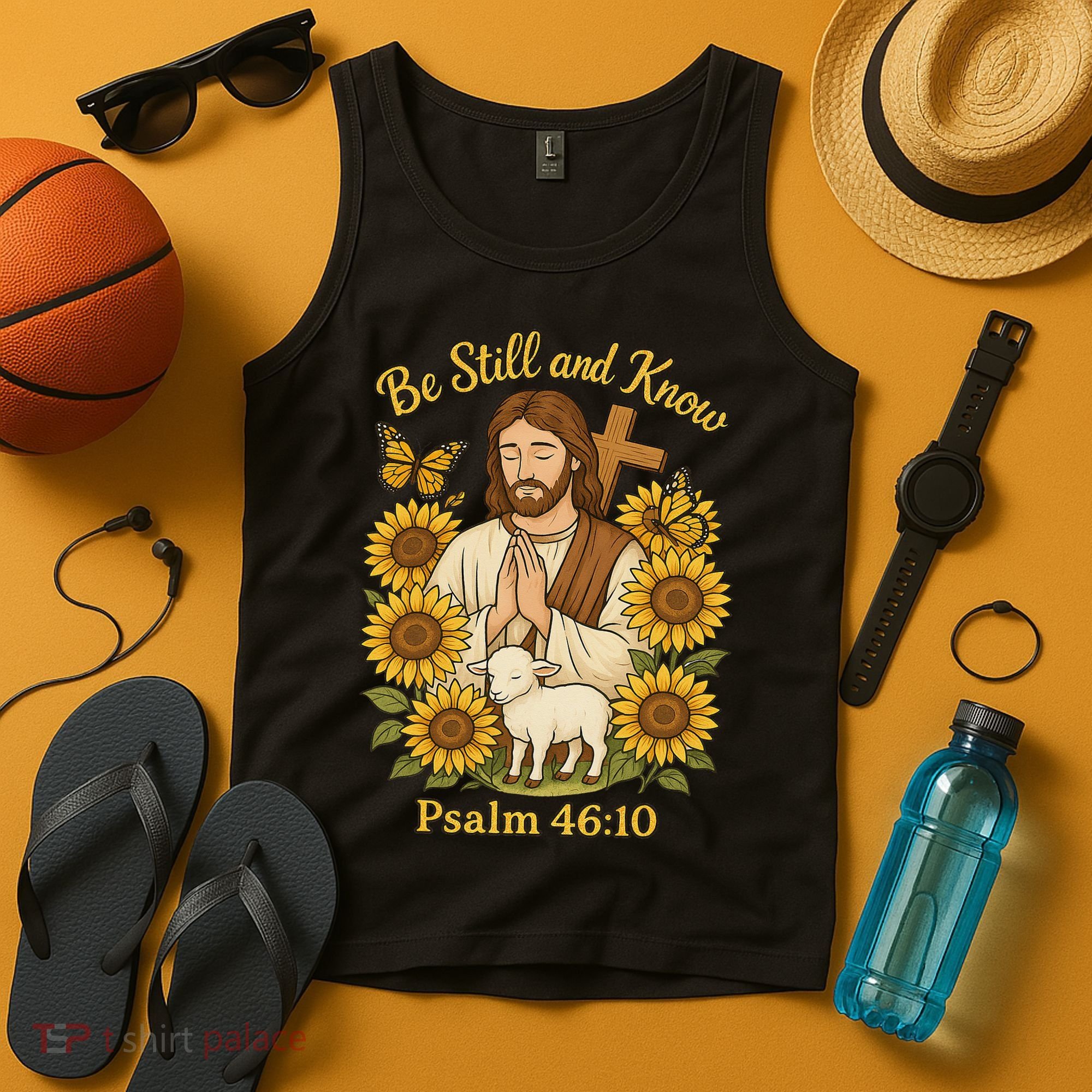 Be Still And Know Bible Verse Jesus With Lamb And Cross Tank Top
