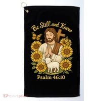 Be Still And Know Bible Verse Jesus With Lamb And Cross Golf Towel thumb 0