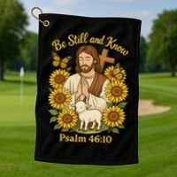 Be Still And Know Bible Verse Jesus With Lamb And Cross Golf Towel thumb 1