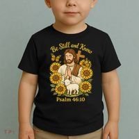 Be Still And Know Bible Verse Jesus With Lamb And Cross Toddler T-Shirt thumb 2
