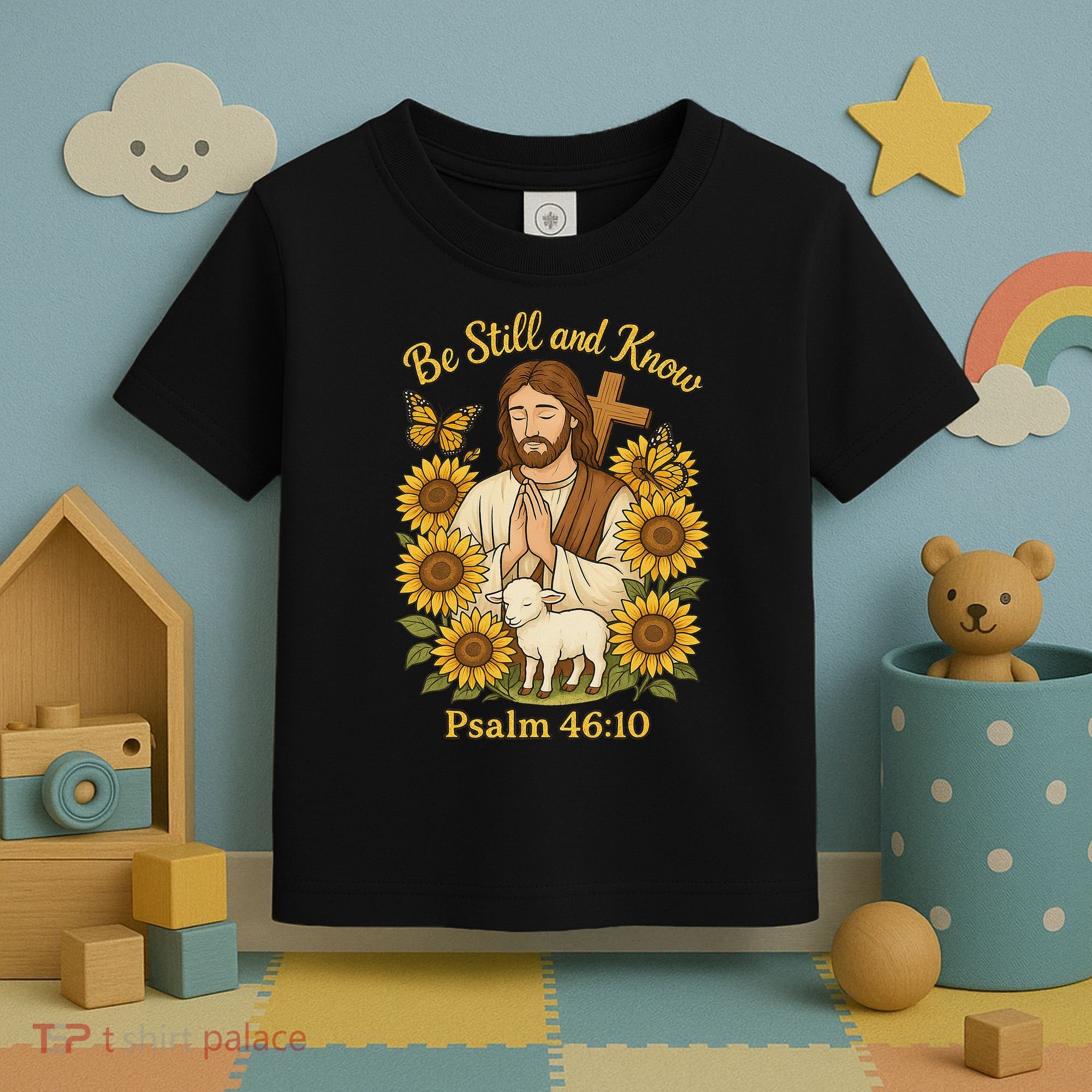 Be Still And Know Bible Verse Jesus With Lamb And Cross Toddler T-Shirt