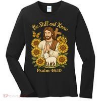 Be Still And Know Bible Verse Jesus With Lamb And Cross Women's Long Sleeve Shirt thumb 0