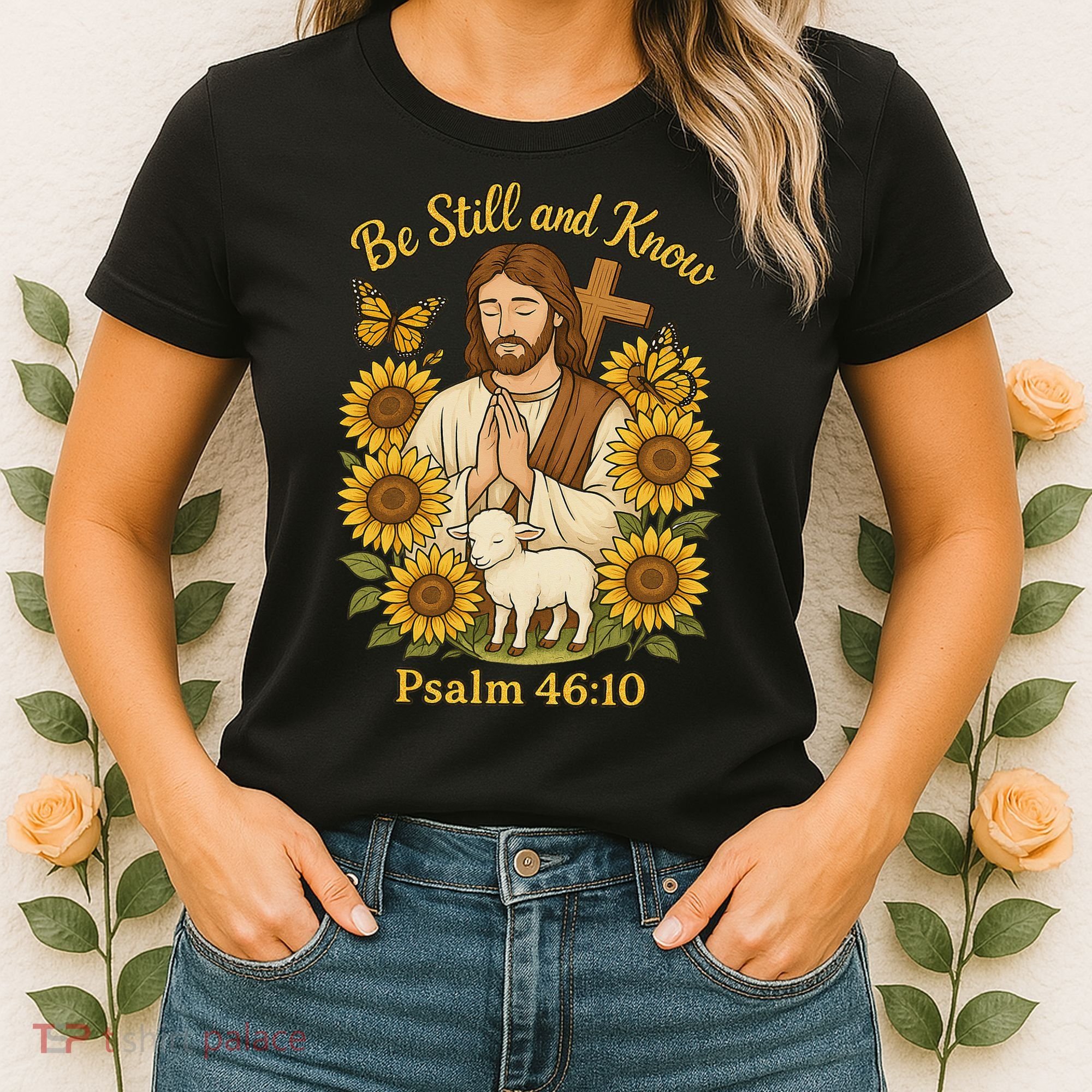 Be Still And Know Bible Verse Jesus With Lamb And Cross Women's T-Shirt