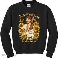 Be Still And Know Bible Verse Jesus With Lamb And Cross Kids Sweatshirt thumb 0