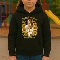Be Still And Know Bible Verse Jesus With Lamb And Cross Kids Hoodie thumb 3