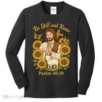 Be Still And Know Bible Verse Jesus With Lamb And Cross Kids Long Sleeve Shirt thumb 0