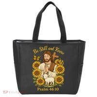 Be Still And Know Bible Verse Jesus With Lamb And Cross Tote Bag thumb 0