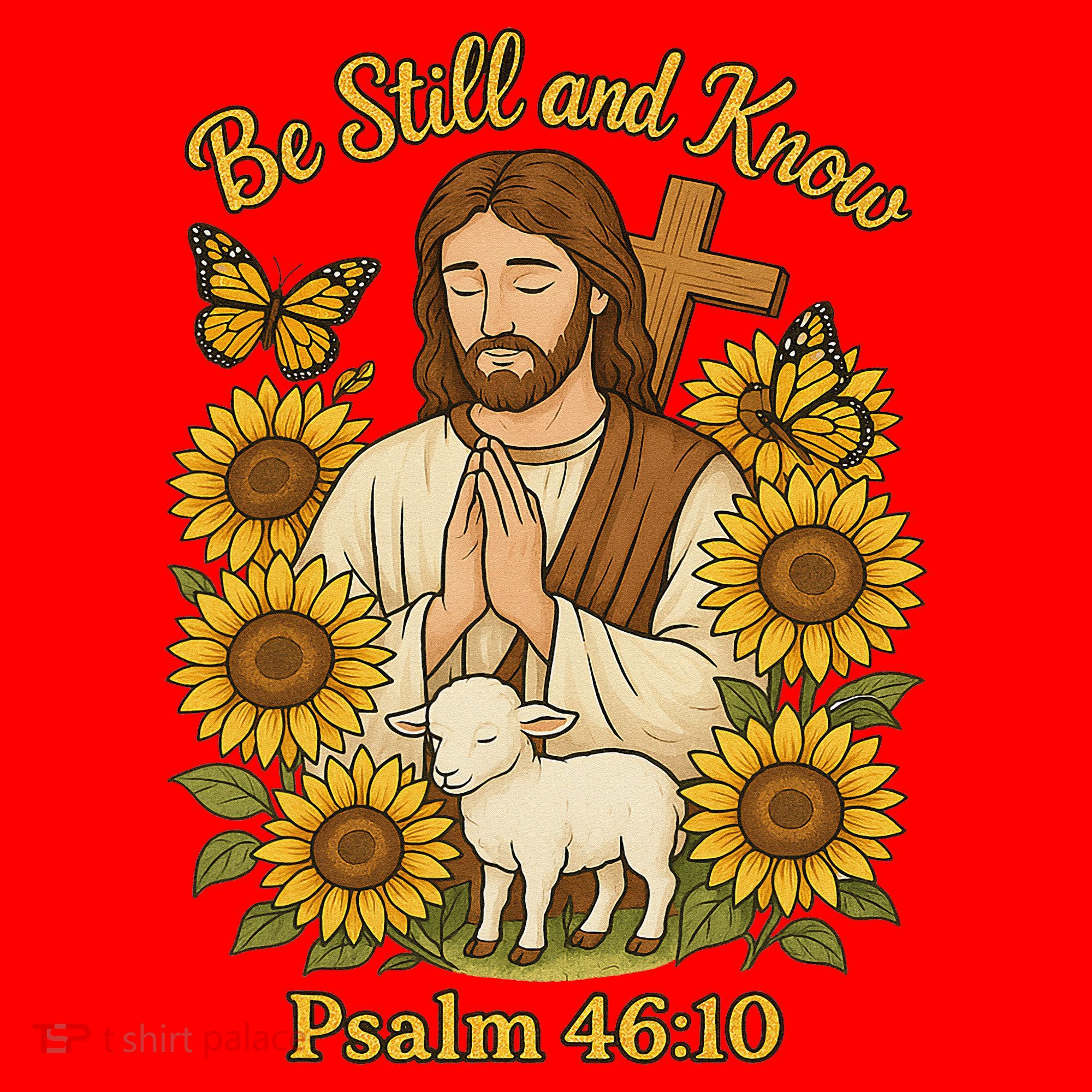 Be Still And Know Bible Verse Jesus With Lamb And Cross Santa Hat